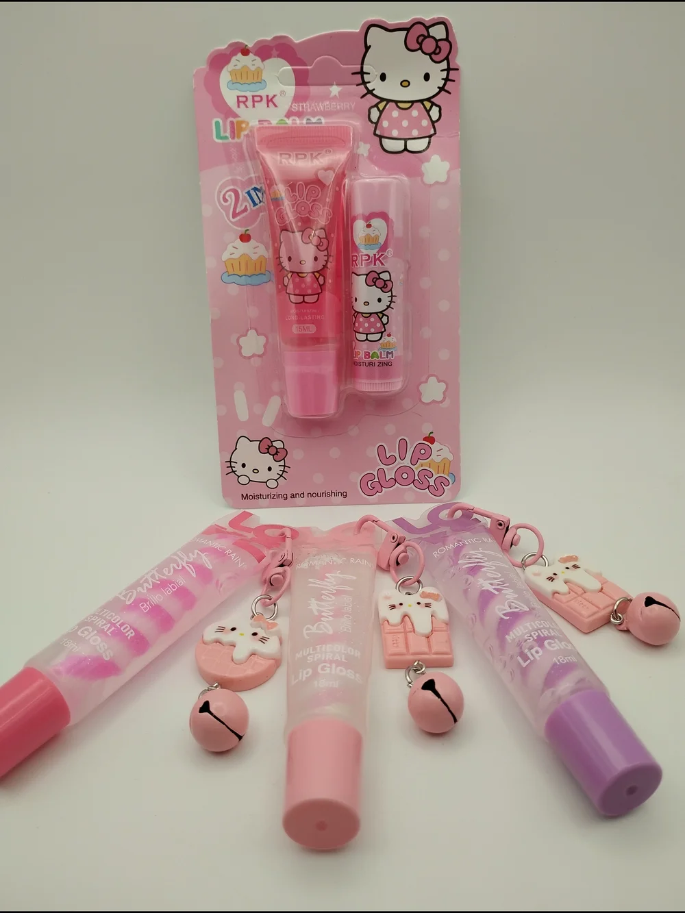 Hello Kitty Pink Lio Gloss & Lip Balm With 3 Multicolor Lip Gloss Set
